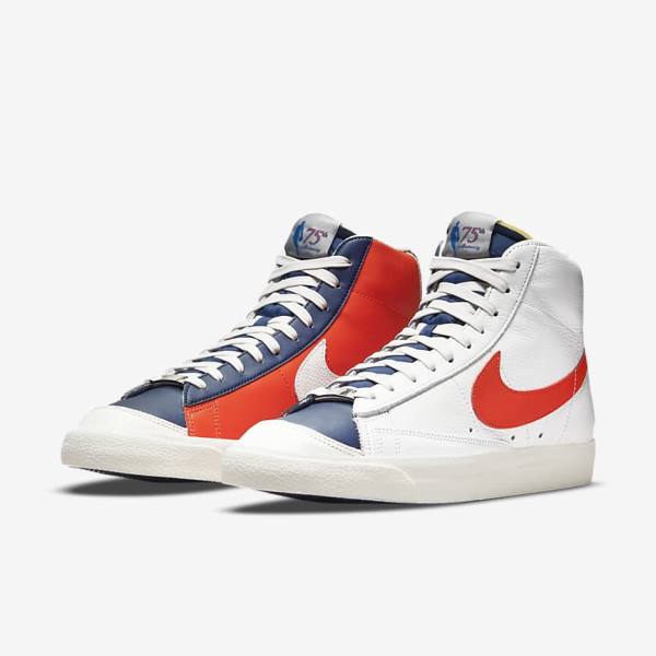 White / Blue / Orange Nike Blazer Mid 77 EMB Men's Sneakers | NK632MHX