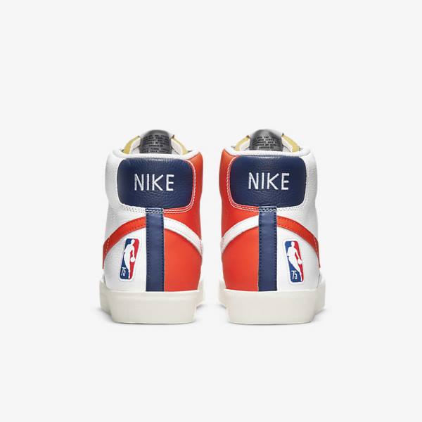 White / Blue / Orange Nike Blazer Mid 77 EMB Men's Sneakers | NK632MHX