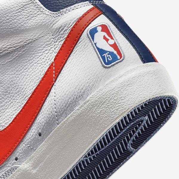 White / Blue / Orange Nike Blazer Mid 77 EMB Men's Sneakers | NK632MHX