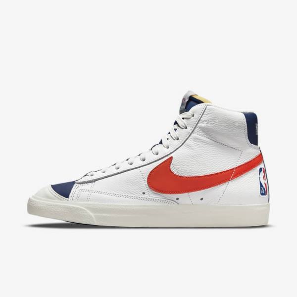 White / Blue / Orange Nike Blazer Mid 77 EMB Men\'s Sneakers | NK632MHX