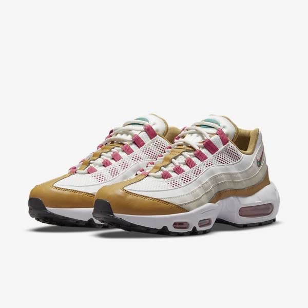 White / Brown / Green Nike Air Max 95 Women's Sneakers | NK850EUM