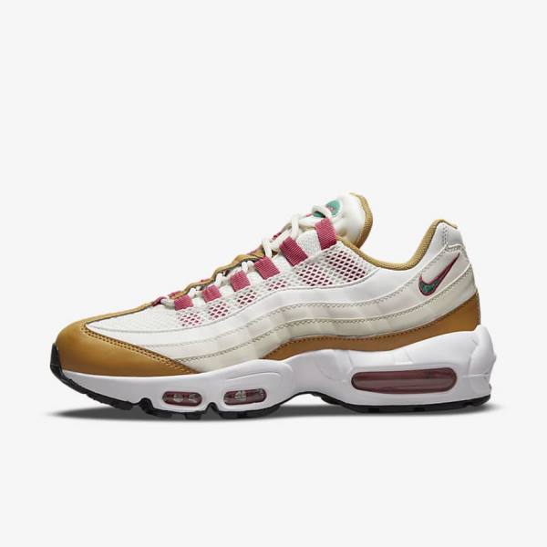 White / Brown / Green Nike Air Max 95 Women\'s Sneakers | NK850EUM