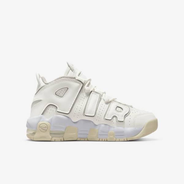 White / Brown / Light Nike Air More Uptempo Older Kids' Sneakers | NK310RVJ