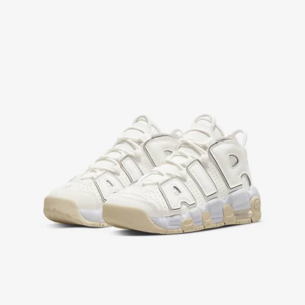 White / Brown / Light Nike Air More Uptempo Older Kids' Sneakers | NK310RVJ