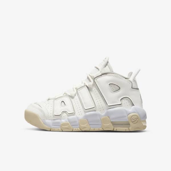 White / Brown / Light Nike Air More Uptempo Older Kids\' Sneakers | NK310RVJ