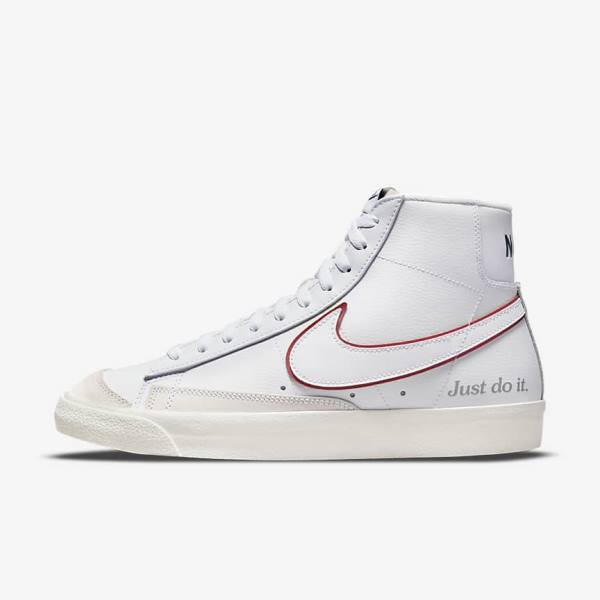 White / Green / Metal Silver / Red Nike Blazer Mid 77 Men\'s Sneakers | NK327VWF