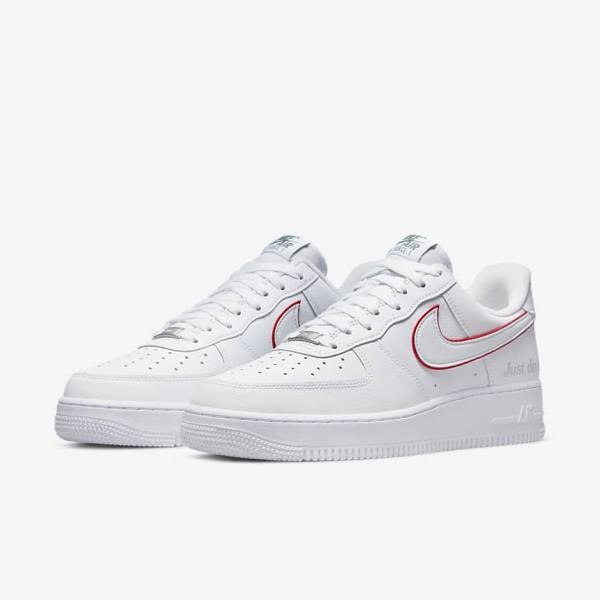 White / Green / Metal Silver / Red Nike Air Force 1 Men's Sneakers | NK761HAD