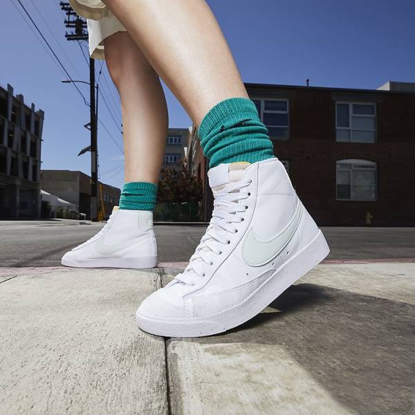 White / Green Nike Blazer Mid 77 Next Nature Women's Sneakers | NK432YVZ