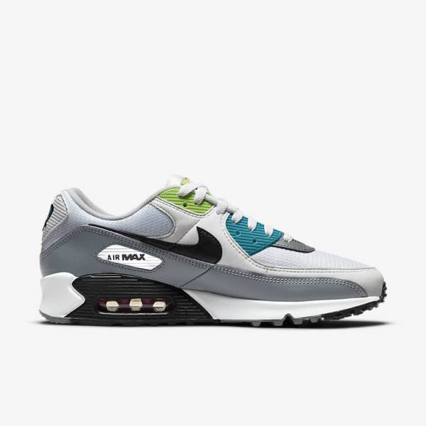 White / Grey / Black Nike Air Max 90 Premium Men's Sneakers | NK962EFY