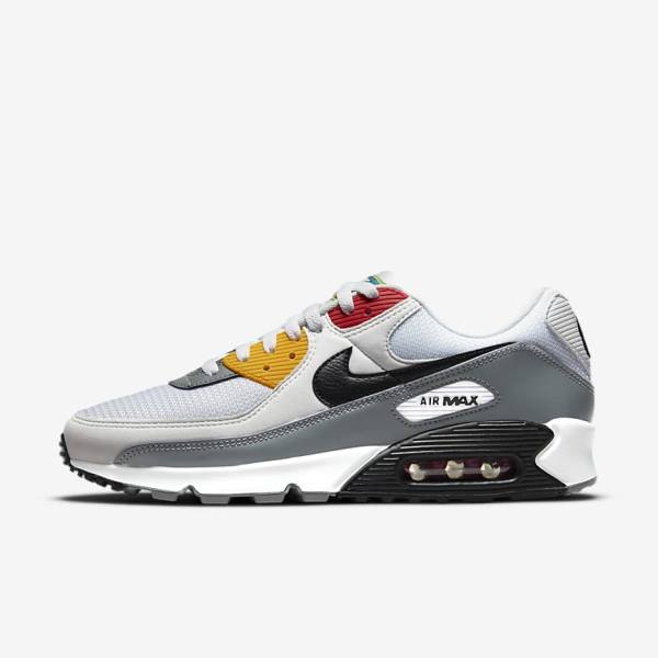 White / Grey / Black Nike Air Max 90 Premium Men\'s Sneakers | NK962EFY