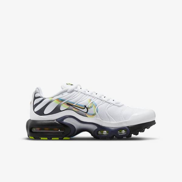 White / Grey / Blue Nike Air Max Plus Older Kids' Sneakers | NK735QMT