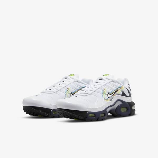 White / Grey / Blue Nike Air Max Plus Older Kids' Sneakers | NK735QMT