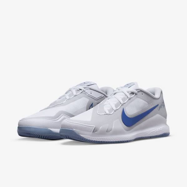 White / Grey / Navy Nike NikeCourt Air Zoom Vapor Pro Hard-Court Men's Tennis Shoes | NK301OYB