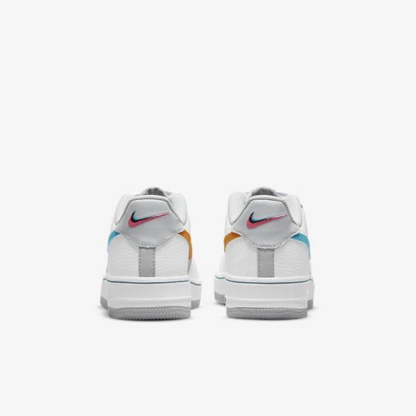 White / Grey / Turquoise Blue Nike Air Force 1 EMB Older Kids' Sneakers | NK805REF