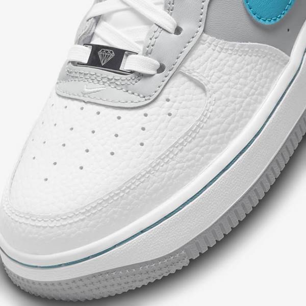 White / Grey / Turquoise Blue Nike Air Force 1 EMB Older Kids' Sneakers | NK805REF