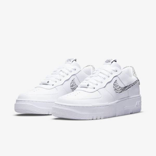 White / Grey / White Nike Air Force 1 Pixel SE Women's Sneakers | NK387HTD