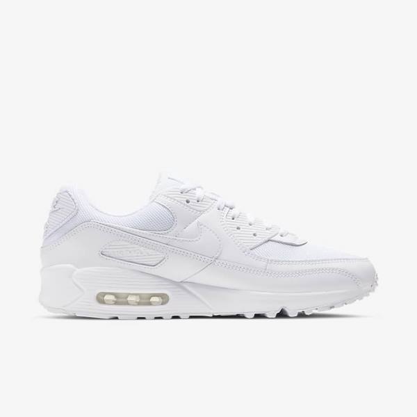 White / Grey / White Nike Air Max 90 Men's Sneakers | NK638XFZ