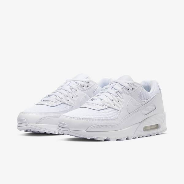 White / Grey / White Nike Air Max 90 Men's Sneakers | NK638XFZ