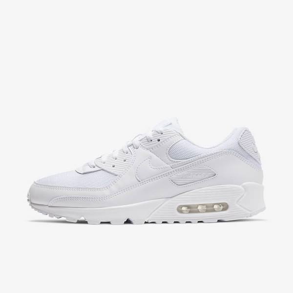 White / Grey / White Nike Air Max 90 Men\'s Sneakers | NK638XFZ