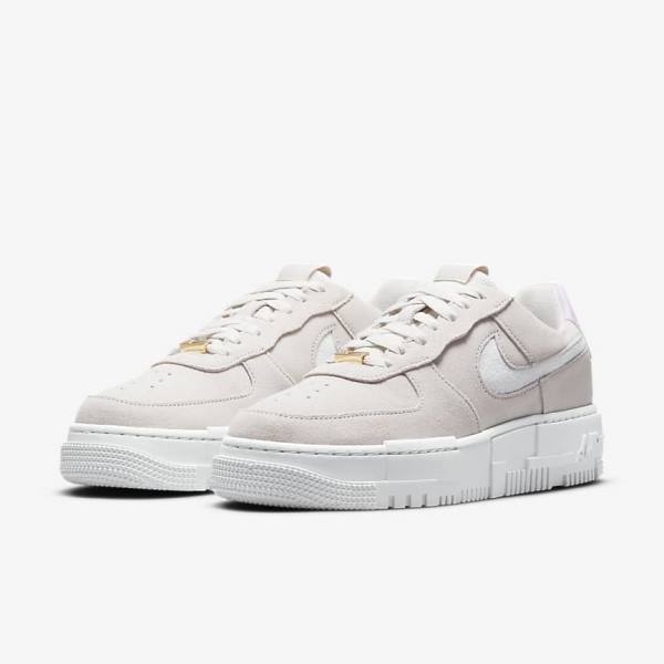 White / Light Beige / Pink Nike Air Force 1 Pixel Women's Sneakers | NK193YAP