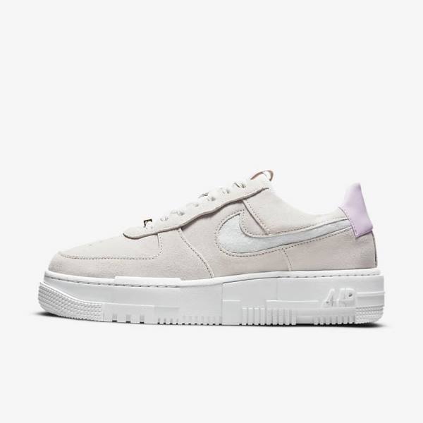 White / Light Beige / Pink Nike Air Force 1 Pixel Women\'s Sneakers | NK193YAP