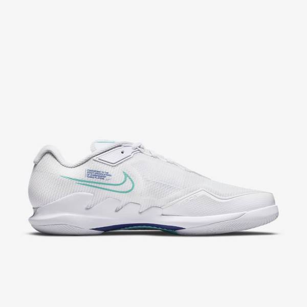 White / Light Beige / Royal Blue / Turquoise Nike NikeCourt Air Zoom Vapor Pro Hard-Court Men's Tennis Shoes | NK524TOM