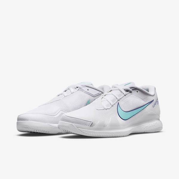 White / Light Beige / Royal Blue / Turquoise Nike NikeCourt Air Zoom Vapor Pro Hard-Court Men's Tennis Shoes | NK524TOM