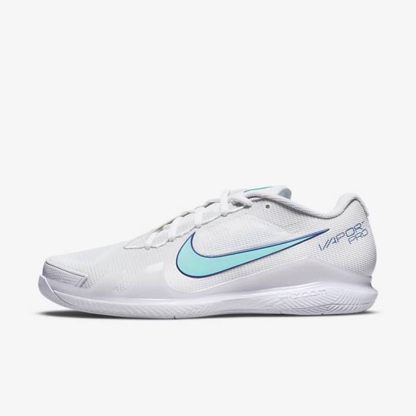 White / Light Beige / Royal Blue / Turquoise Nike NikeCourt Air Zoom Vapor Pro Hard-Court Men\'s Tennis Shoes | NK524TOM