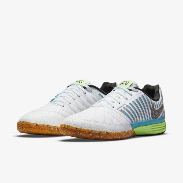 White / Light Blue / Black / Black Nike Lunar Gato II IC Indoor Court Men's Football Shoes | NK073FEA