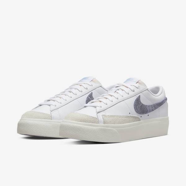 White / Light Blue Nike Blazer Low Platform Women's Sneakers | NK041JWU