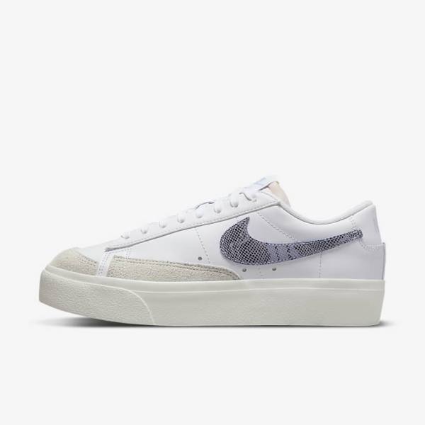 White / Light Blue Nike Blazer Low Platform Women\'s Sneakers | NK041JWU