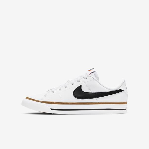 White / Light Brown / Black Nike NikeCourt Legacy Older Kids\' Sneakers | NK693ZDM