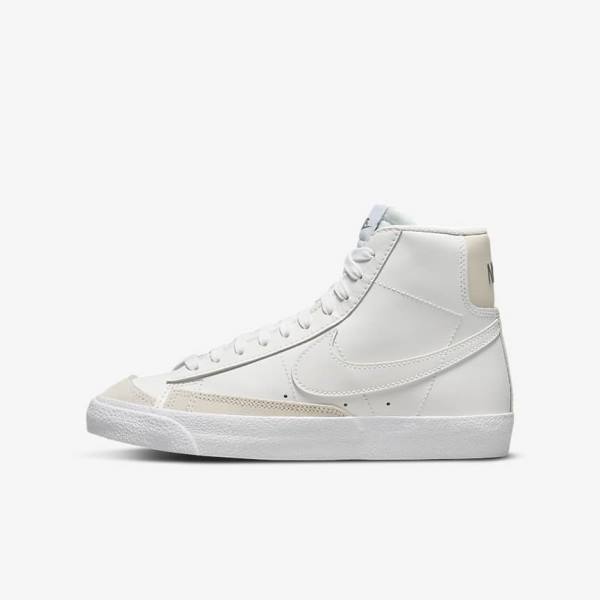 White / Light Brown / White Nike Blazer Mid 77 Older Kids\' Sneakers | NK592QMS