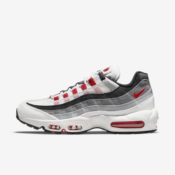 White / Light Grey / Red Nike Air Max 95 Men\'s Sneakers | NK918HUQ