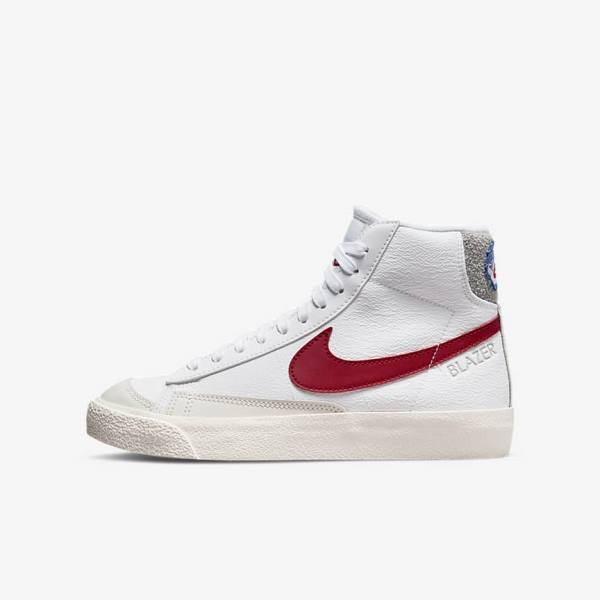 White / Light Grey / Red Nike Blazer Mid 77 Older Kids\' Sneakers | NK167ILG