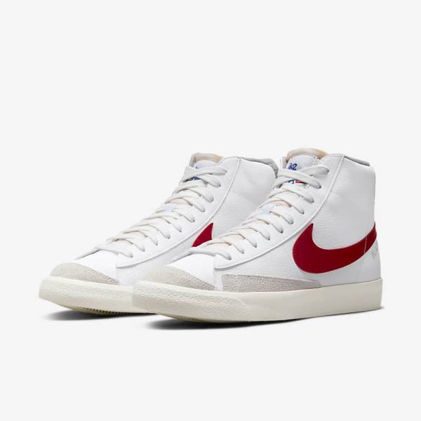 White / Light Grey / Red Nike Blazer Mid 77 Men's Sneakers | NK430NQP