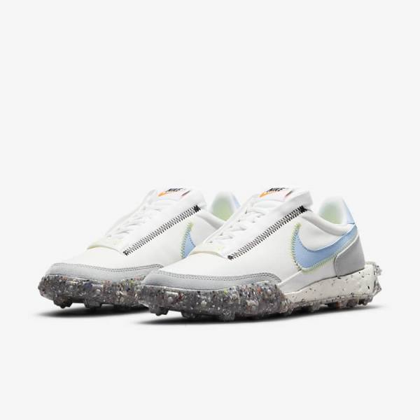 White / Light Lemon Nike Waffle Racer Crater Women's Sneakers | NK420ASI