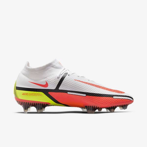 White / Light Red Nike Phantom GT2 Dynamic Fit Elite FG Firm-Ground Men's Football Shoes | NK042IKE