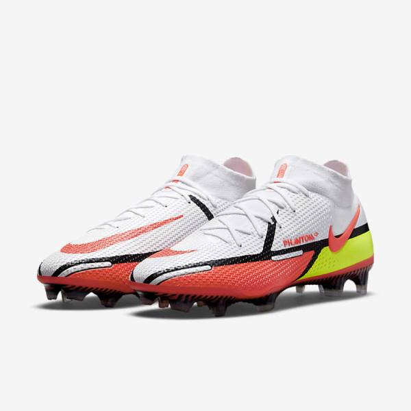 White / Light Red Nike Phantom GT2 Dynamic Fit Elite FG Firm-Ground Men's Football Shoes | NK042IKE