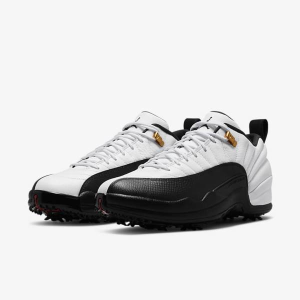 White / Metal Gold / Black Nike Air Jordan XII Low Men's Jordan Shoes | NK830DOI