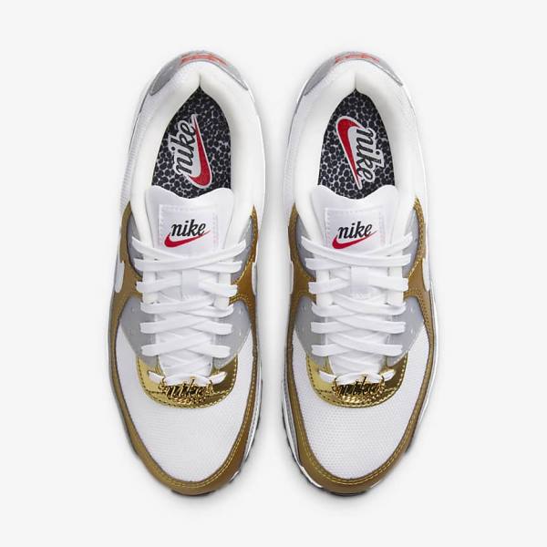 White / Metal Gold / Metal Silver / White Nike Air Max 90 SE Women's Sneakers | NK750MKS