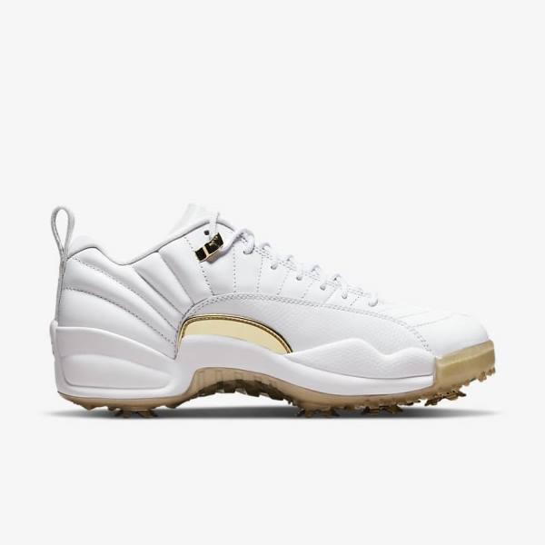 White / Metal Gold / White Nike Jordan XII G Men's Jordan Shoes | NK791EPF