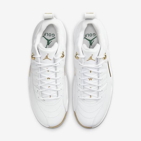 White / Metal Gold / White Nike Jordan XII G Men's Jordan Shoes | NK791EPF