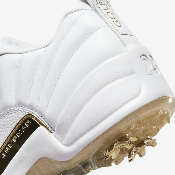 White / Metal Gold / White Nike Jordan XII G Men's Jordan Shoes | NK791EPF