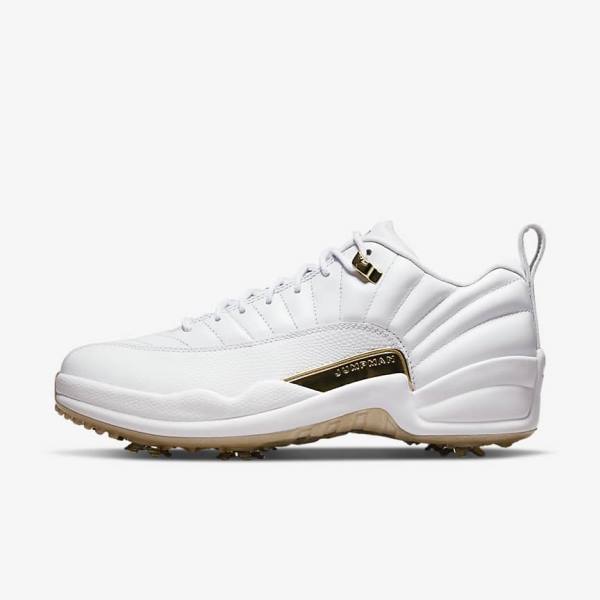 White / Metal Gold / White Nike Jordan XII G Men\'s Jordan Shoes | NK791EPF