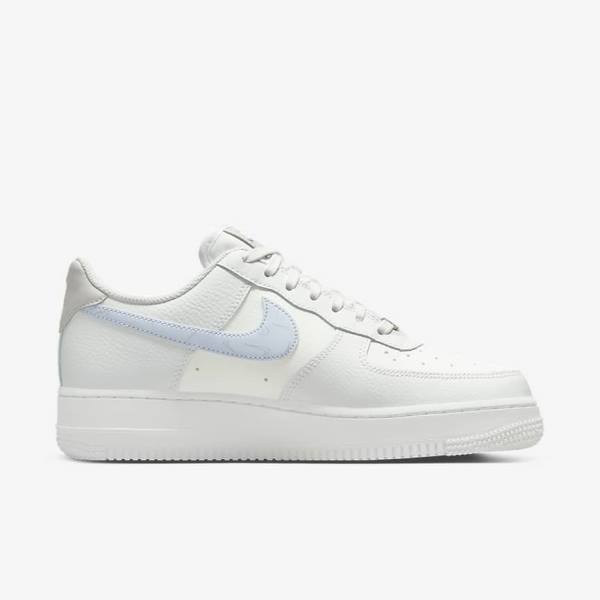 White / Metal Silver / Light Blue Nike Air Force 1 07 Women's Sneakers | NK045ZTN