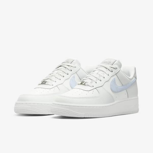 White / Metal Silver / Light Blue Nike Air Force 1 07 Women's Sneakers | NK045ZTN