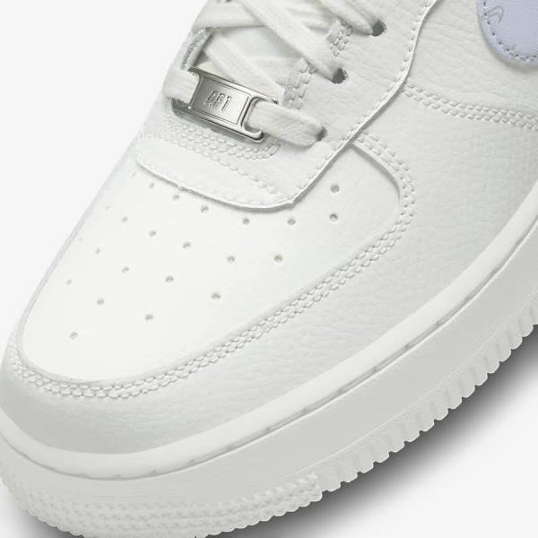 White / Metal Silver / Light Blue Nike Air Force 1 07 Women's Sneakers | NK045ZTN