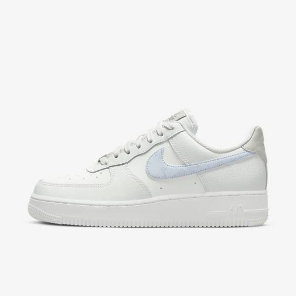 White / Metal Silver / Light Blue Nike Air Force 1 07 Women\'s Sneakers | NK045ZTN