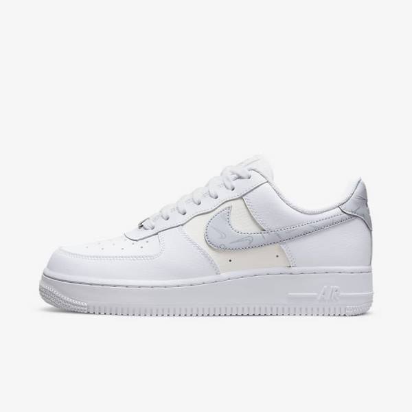 White / Metal Silver / Platinum Nike Air Force 1 07 Women\'s Sneakers | NK380LVF